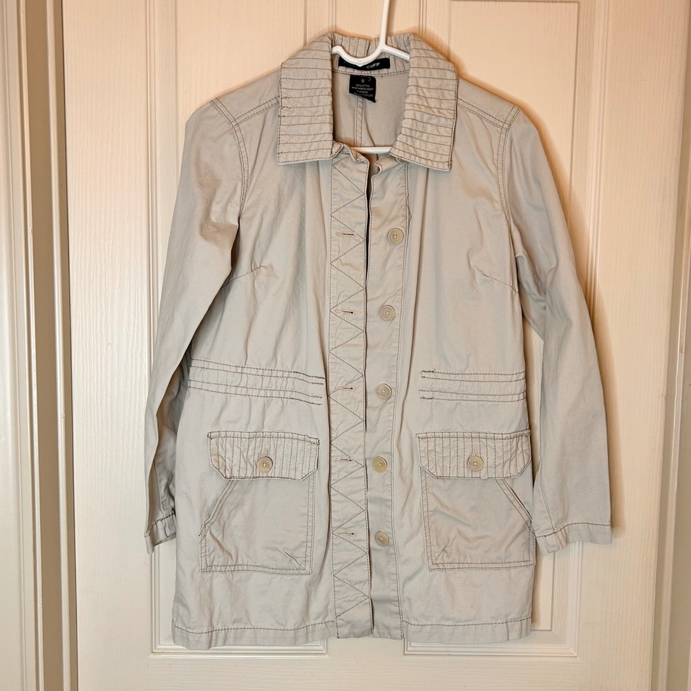 French Cuff Womens Khaki Tan Cotton Utility Field Jacket Size S C112574T